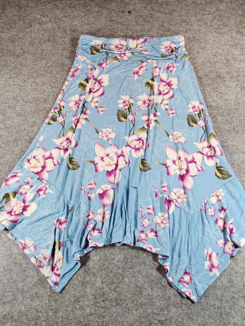 PrinStory Light Blue Floral Asymmetrical Handkerchief Hem  Fairy Skirt Medium